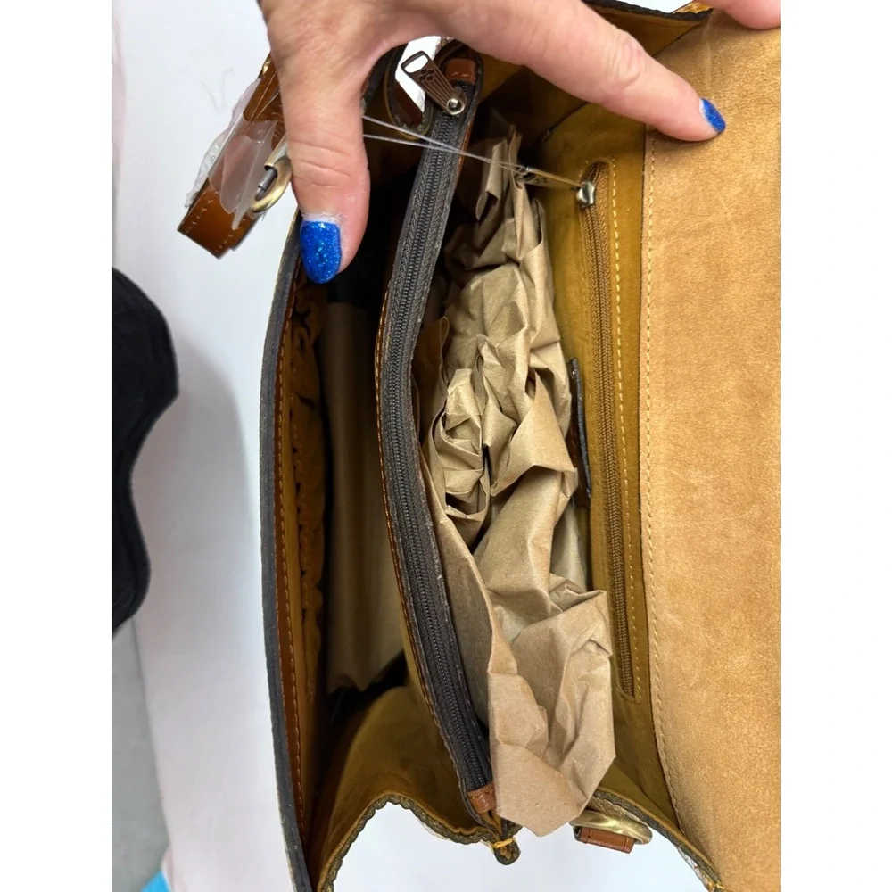 Patricia Nash Leather STINTINO Vintage Leather Flap Satchel  Bag METALLIC‎ GOLD
